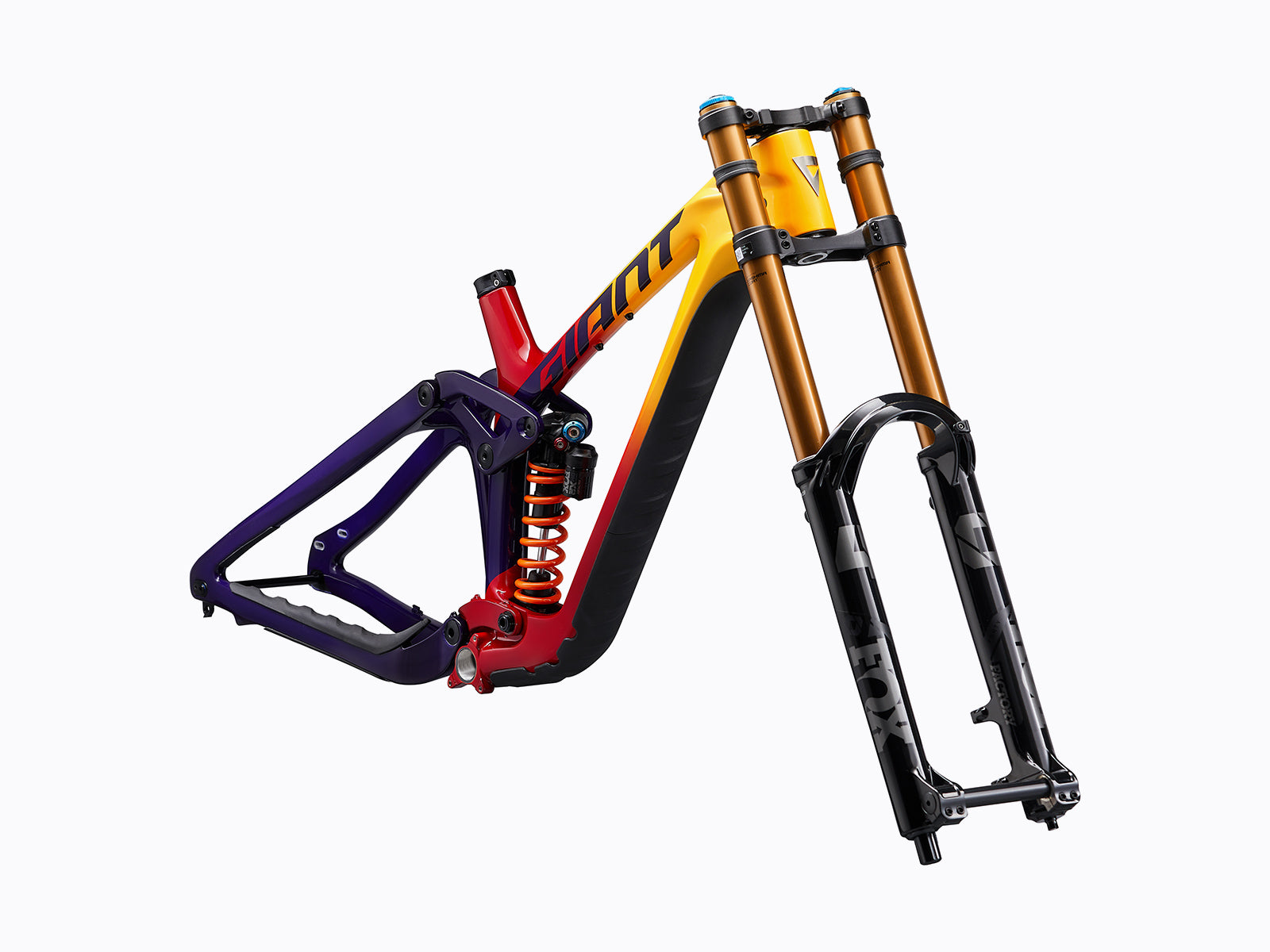 Giant Glory Advanced Pro-FR Legends Edition mtb frameset in yellow, red and dark blue colour accents.