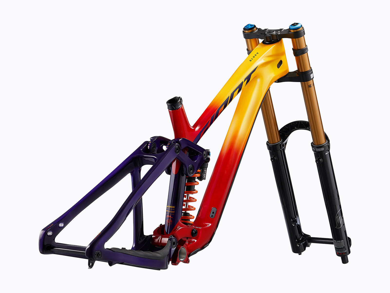 Giant Glory Advanced Pro-FR Legends Edition mtb frameset in yellow, red and dark blue colour accents.