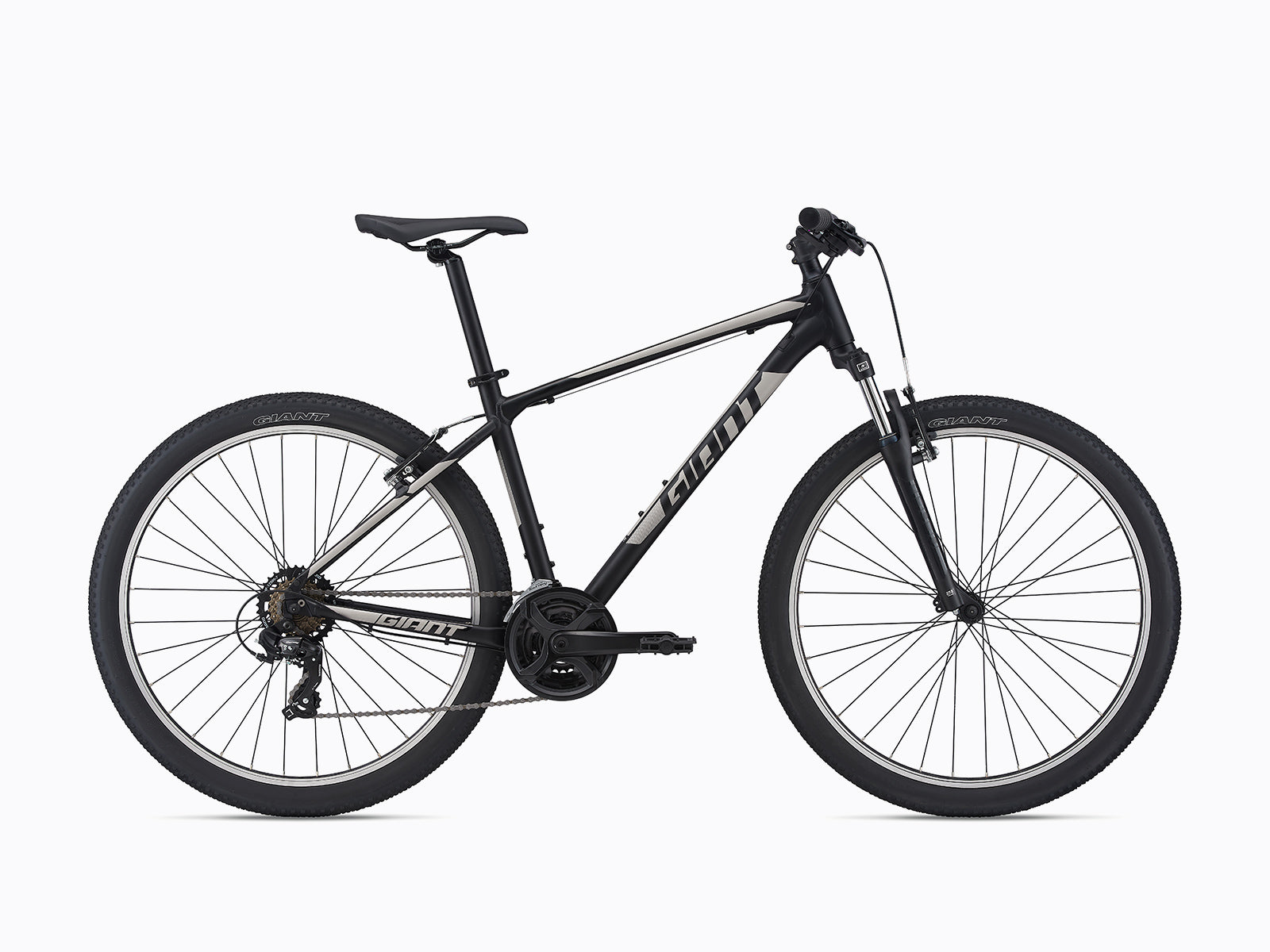 image features a giant ATX 27.5 hardtail mountain bike thats designed for confirdent smooth riding on dirt surfaces and city bike paths. currently this bike is on sale